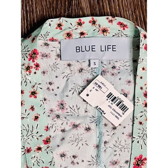Blue Life Asher Green Floral Kimono Wrap Crop Top Blouse SMALL Retails $165 NWT - Picture 5 of 7